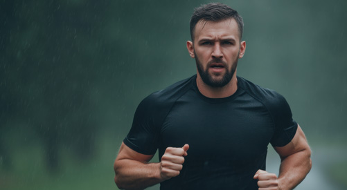 Man running wearing Nautilus Energy Tee